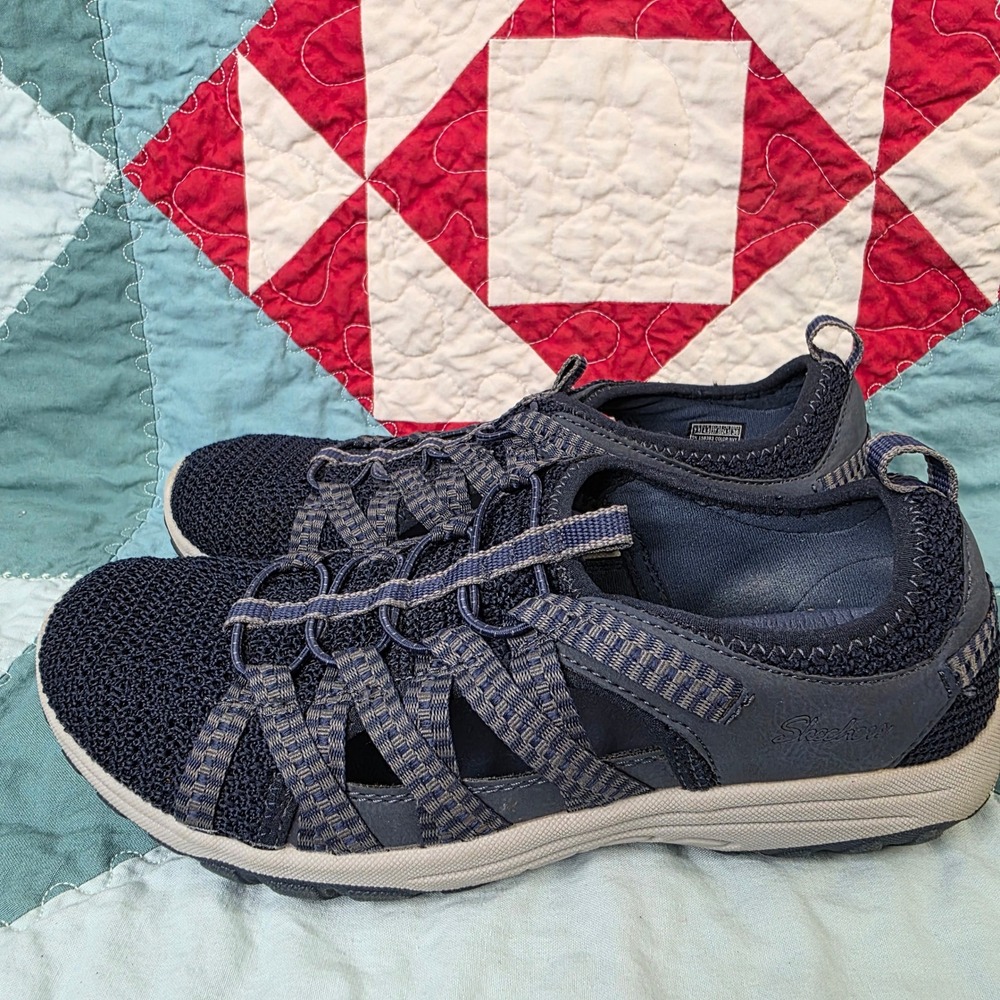 Skechers Relaxed Fit Reggae Slim Takes Two Navy Sandals 158383 Women 7.5
